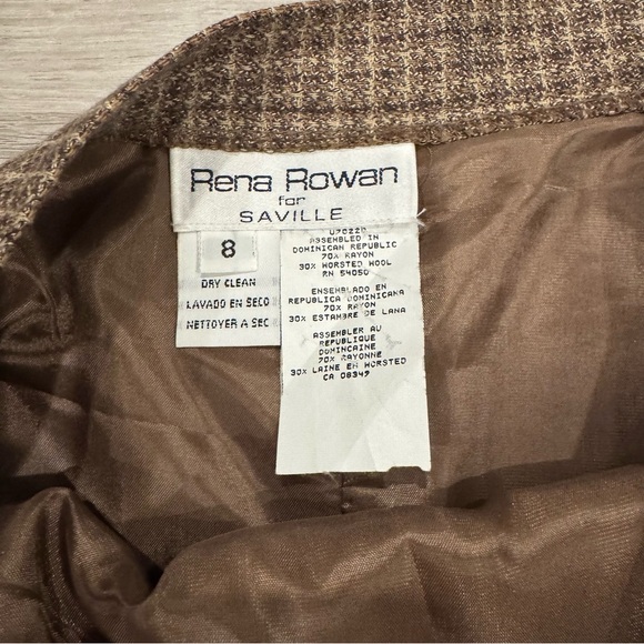 Rena Rowan For Seville Vintage Pencil Skirt Brown Plaid Size 8 Wool Rayon Blend - Picture 3 of 6